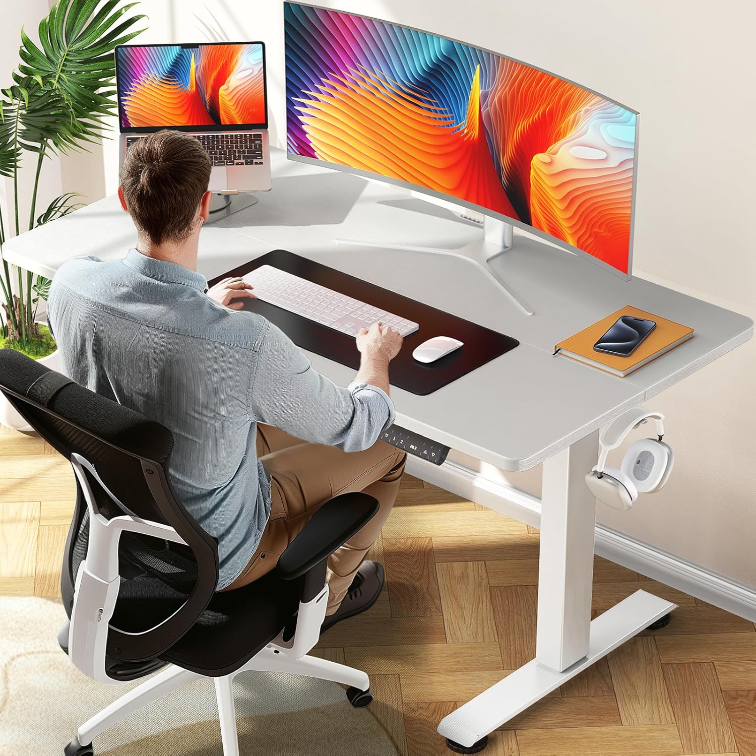 ComfortCraze:  47.2" Standing Desk Electric, Height Adjustable Sit Stand Up, Wood Desktop, Work Home Office, Computer PC Table, Writing Rising Desks, Brown