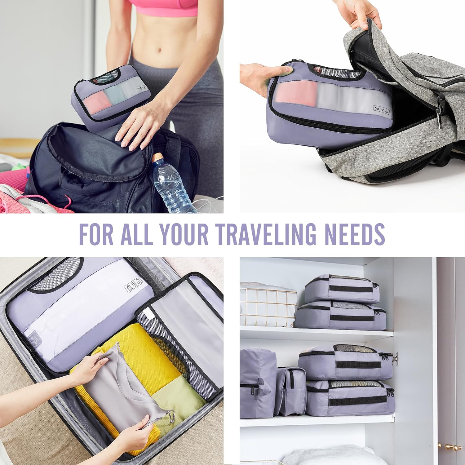 ComfortCraze:  8 Set Packing Cubes for Travel Essentials, Suitcase Organizer Bags Set for Luggage, Road Trip Travel Accessories in 4 Sizes (Extra Large, Large, Medium, Small)