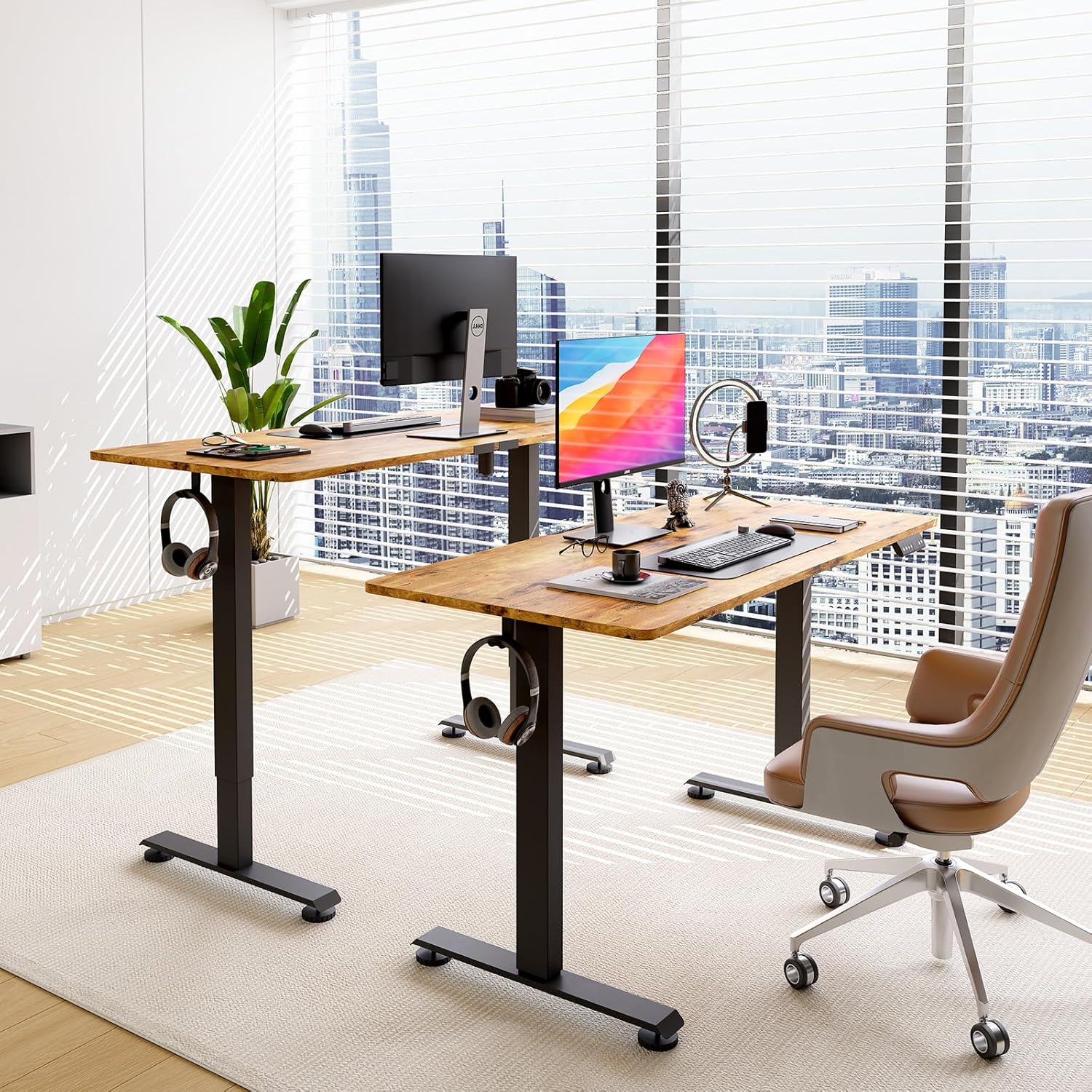 ComfortCraze:  47.2" Standing Desk Electric, Height Adjustable Sit Stand Up, Wood Desktop, Work Home Office, Computer PC Table, Writing Rising Desks, Brown