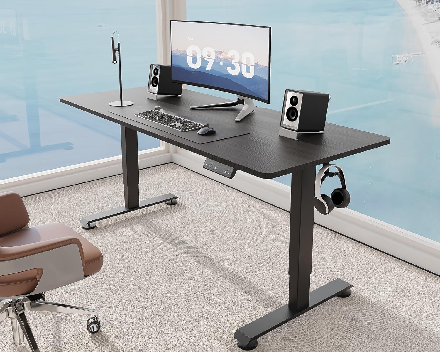 ComfortCraze:  47.2" Standing Desk Electric, Height Adjustable Sit Stand Up, Wood Desktop, Work Home Office, Computer PC Table, Writing Rising Desks, Brown