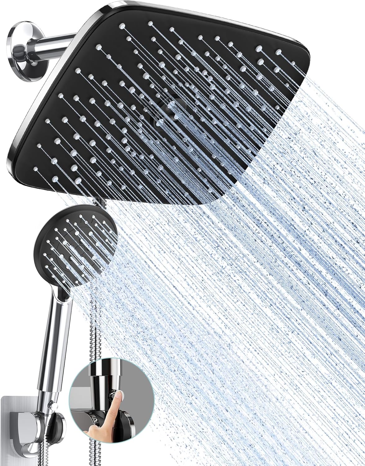 ComfortCraze: 11.8 Inch Rain Shower Head with Handheld- High Pressure Dual Shower Heads with 5 Modes Handheld Spray Combo- Wide Rainfall Showerhead with Hose, Bathroom Accessories, Matte Black
